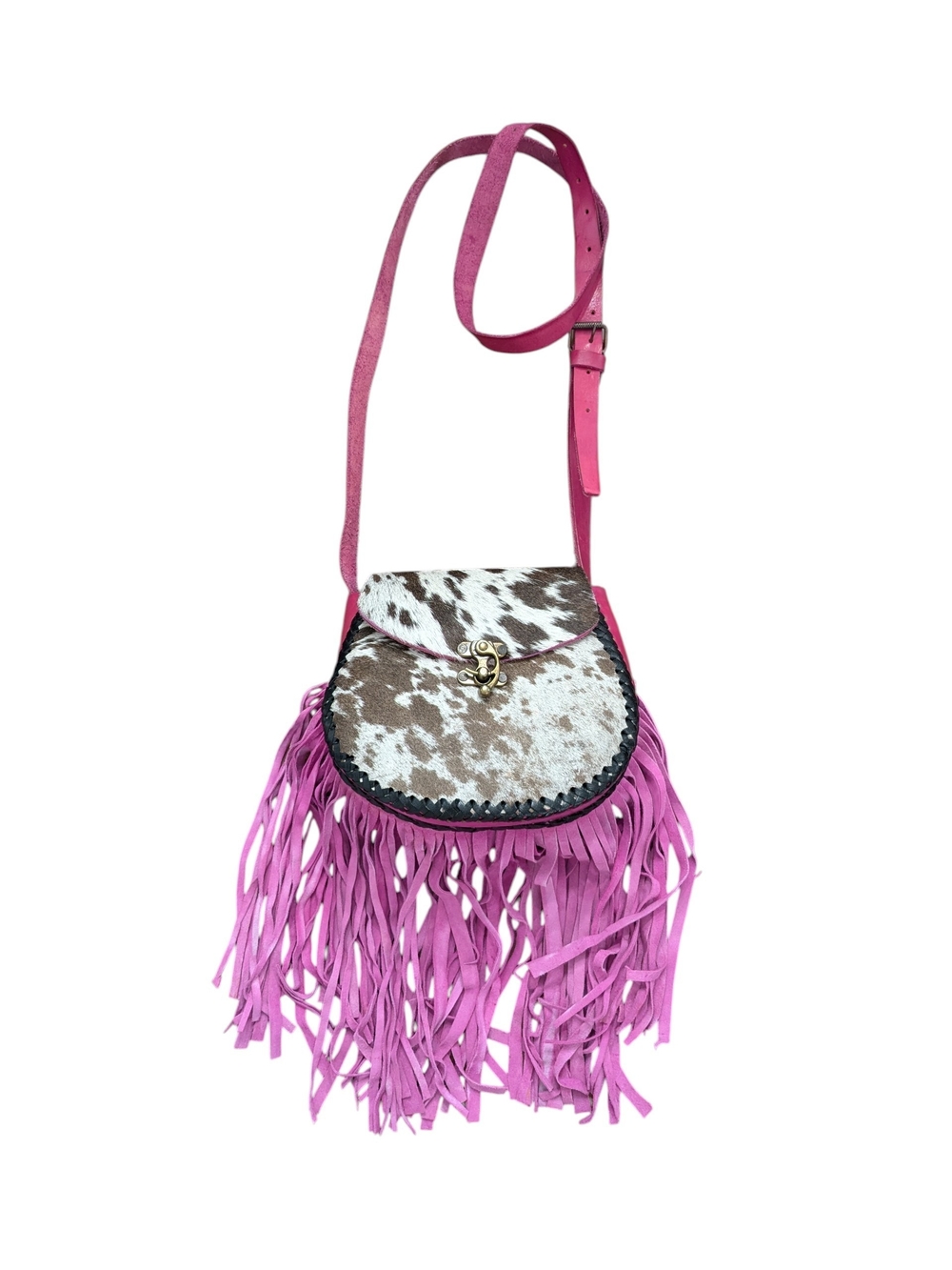 Pink Fringe Leather Cowhide Crossbody Bag